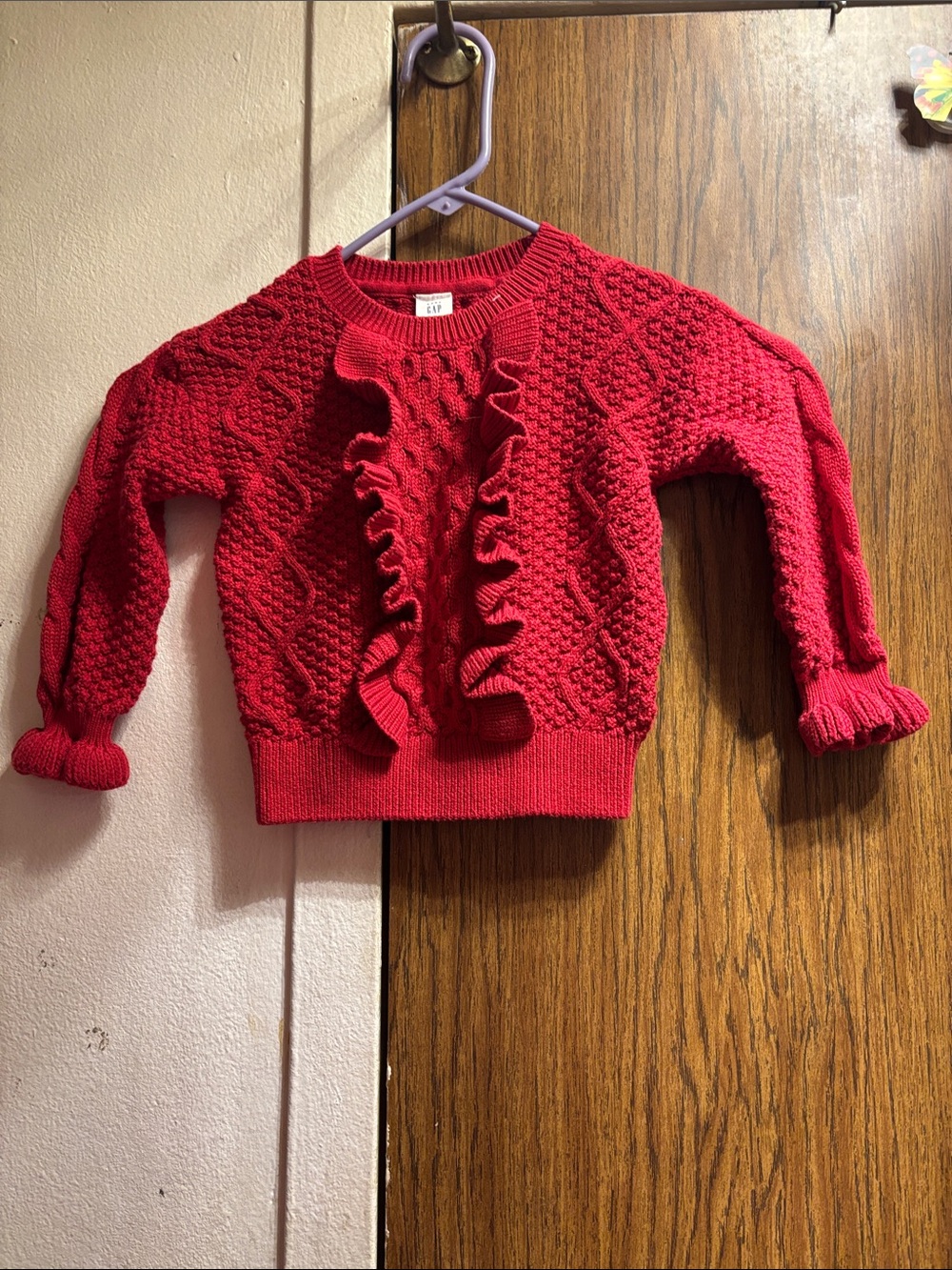 GAP Red Ruffle Cable Knit Sweater